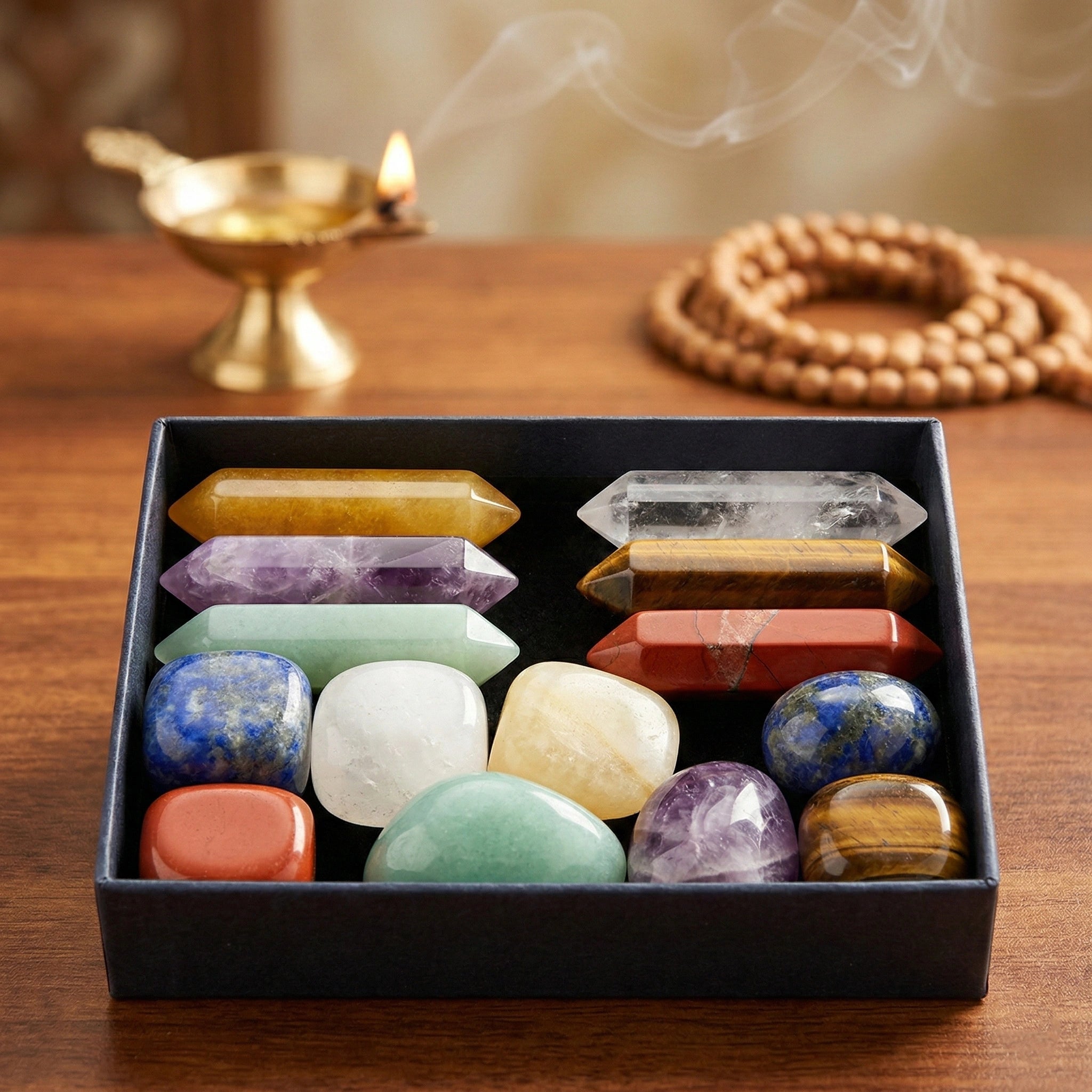 7 Chakra Pencil & Tumble Crystal Jewellery Box - Aditya Kundali