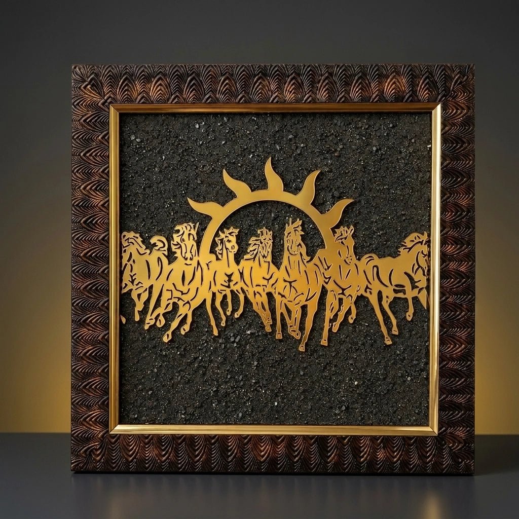 7 Horses Raw Pyrite Frame - Aditya Kundali