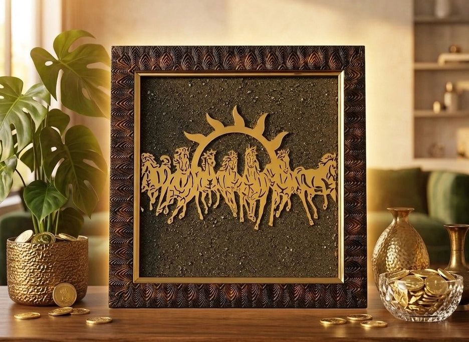 7 Horses Raw Pyrite Frame - Aditya Kundali