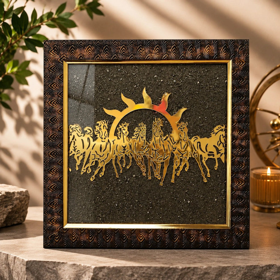 7 Horses Raw Pyrite Frame - Aditya Kundali