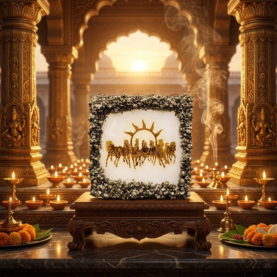 7 Horses Selenite Plate - Aditya Kundali