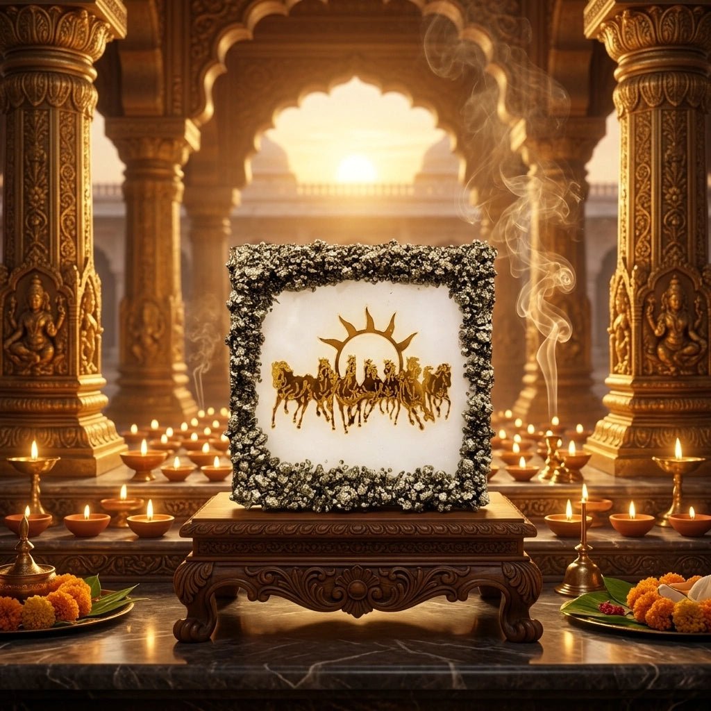 7 Horses Selenite Plate - Aditya Kundali