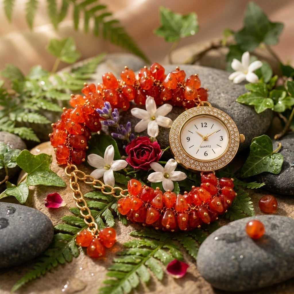 Carnelian Chips Watch Bracelet