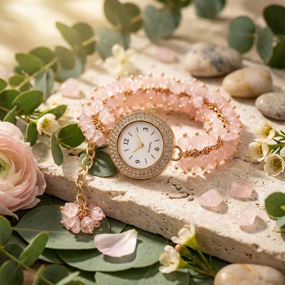 Rose Quartz Chip Watch Bracelet
