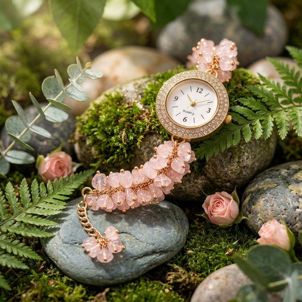 Rose Quartz Chip Watch Bracelet