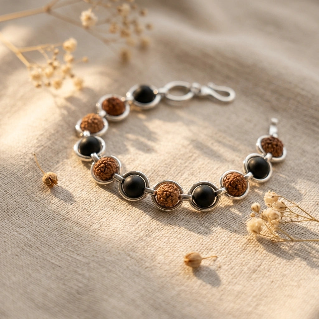 Rudraksha & Karungali Link Bracelet