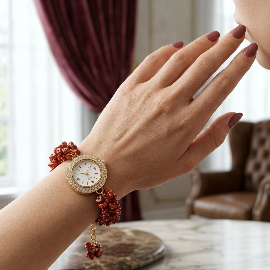 Red Jasper Chip Watch Bracelet