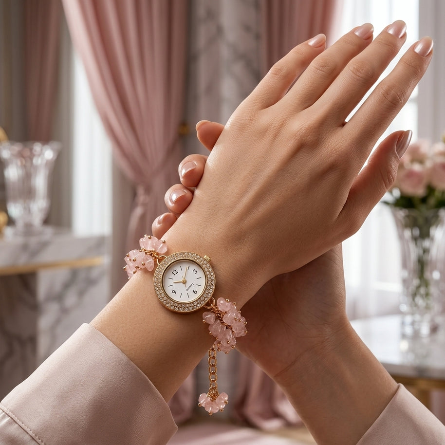 Rose Quartz Chip Watch Bracelet