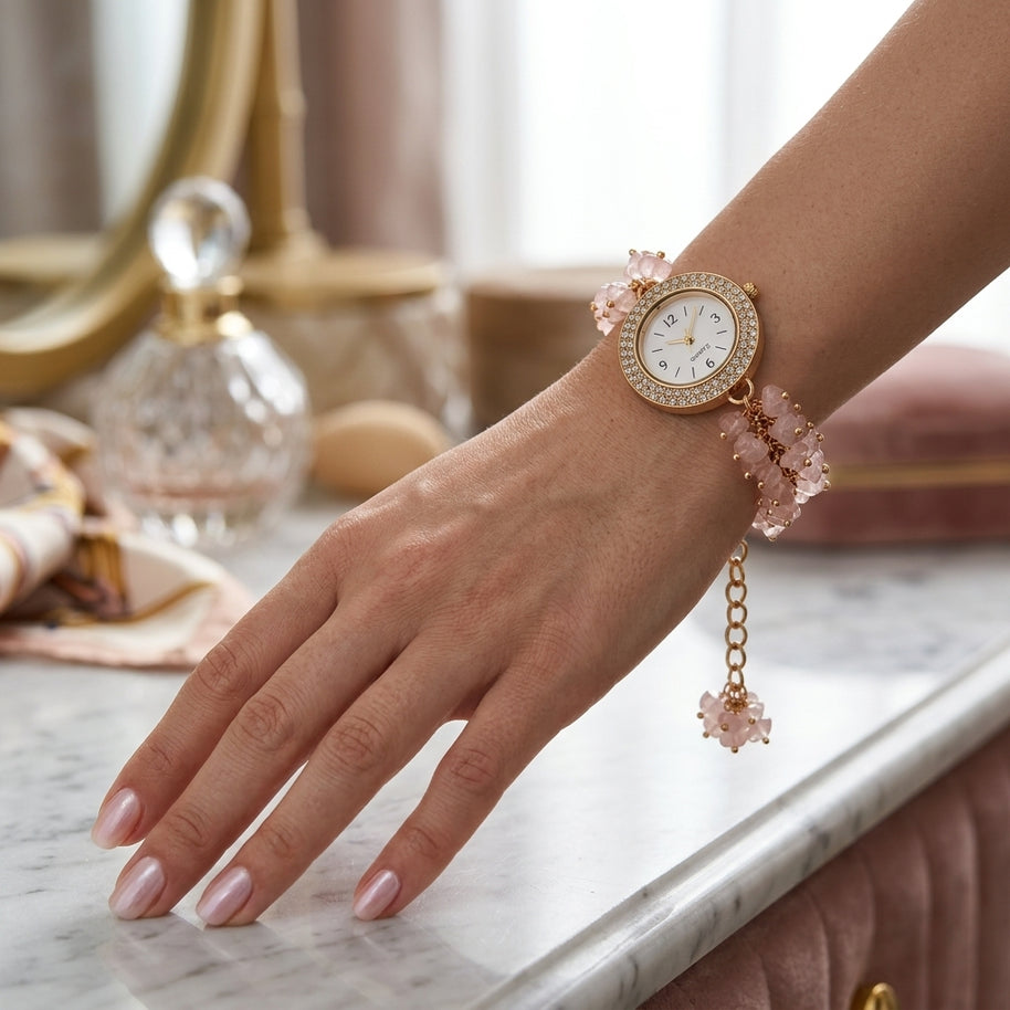 Rose Quartz Chip Watch Bracelet