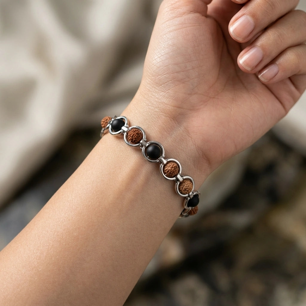 Rudraksha & Karungali Link Bracelet
