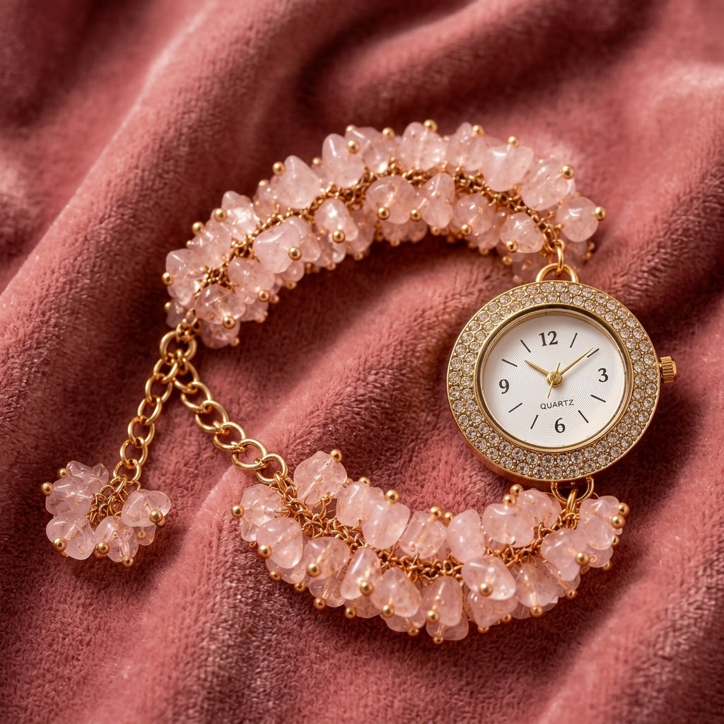 Rose Quartz Chip Watch Bracelet