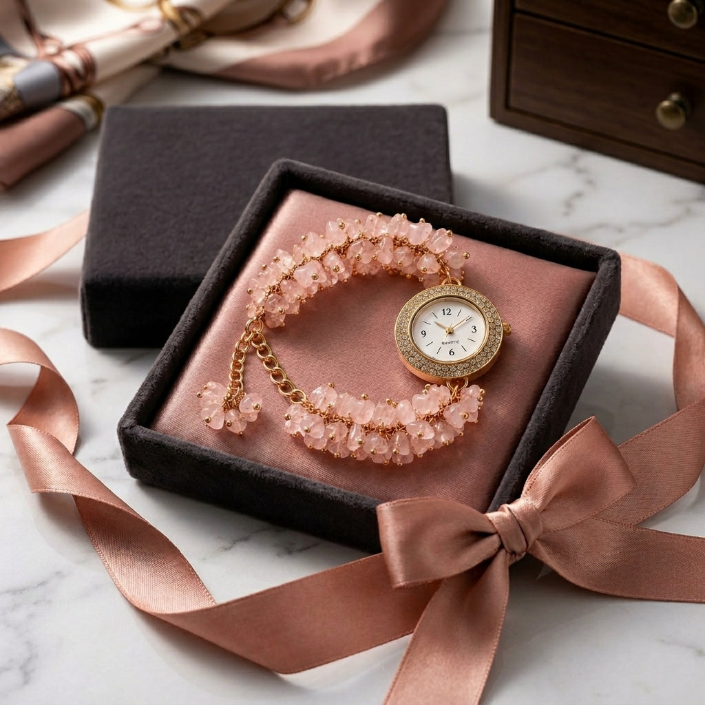 Rose Quartz Chip Watch Bracelet