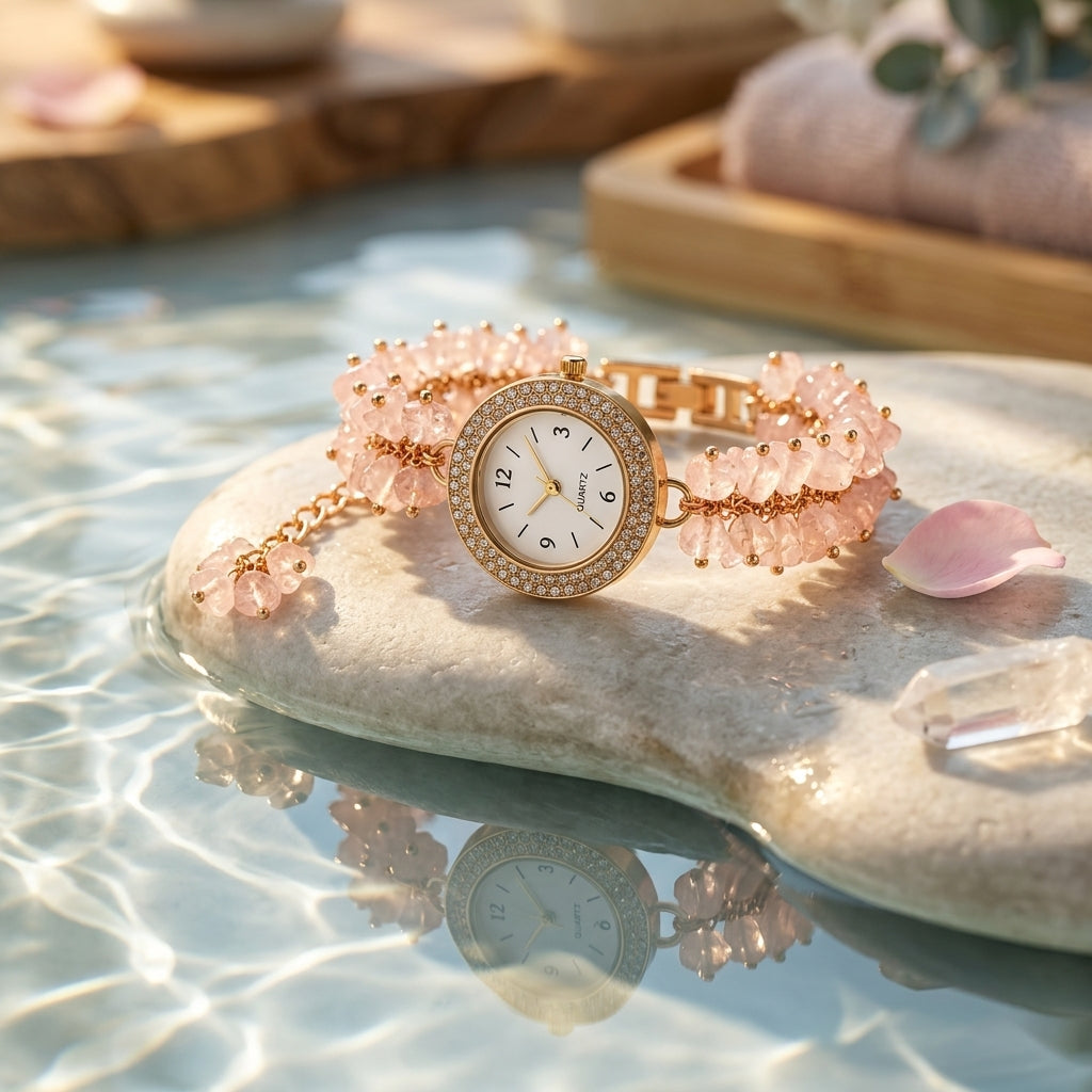 Rose Quartz Chip Watch Bracelet