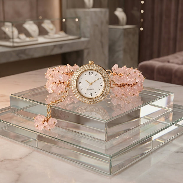 Rose Quartz Chip Watch Bracelet