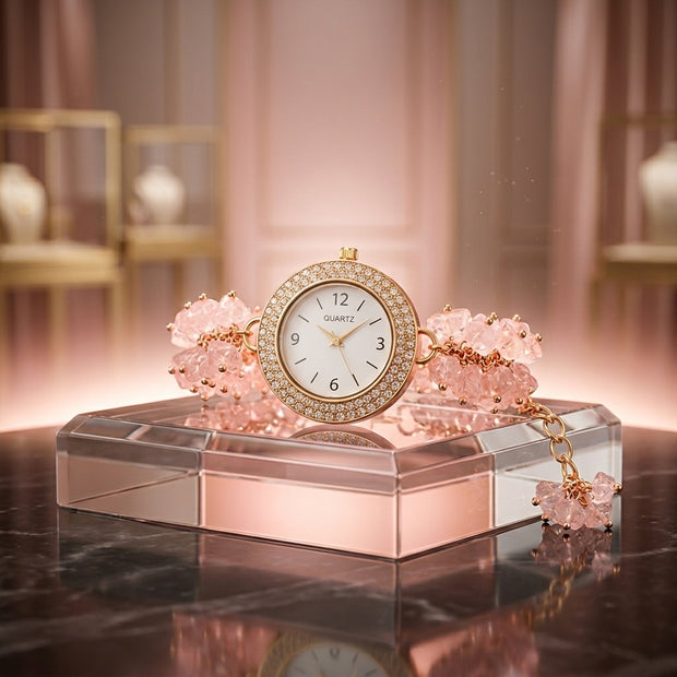 Rose Quartz Chip Watch Bracelet