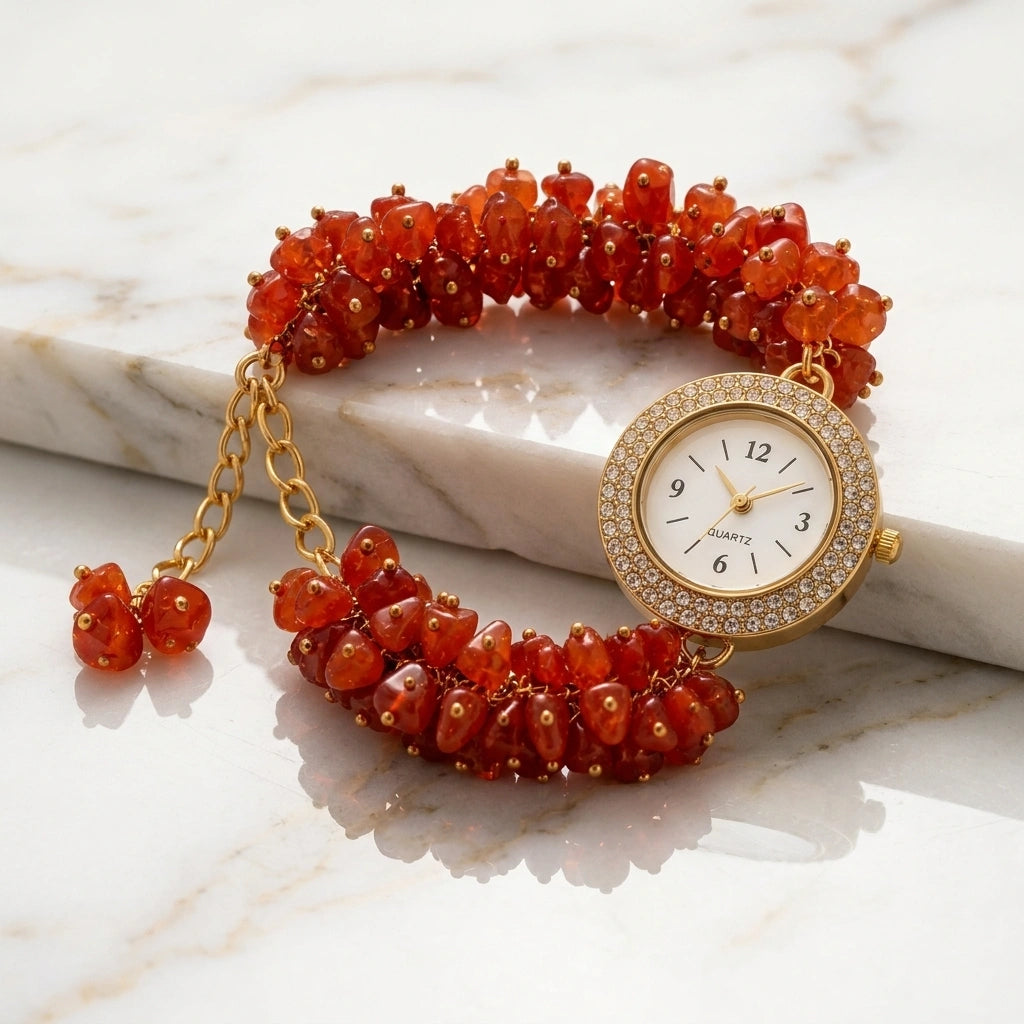 Carnelian Chips Watch Bracelet