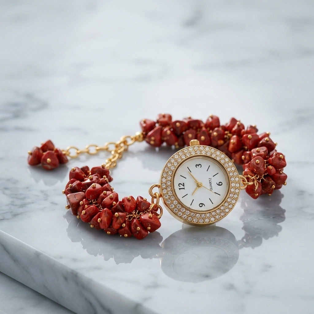 Red Jasper Chip Watch Bracelet