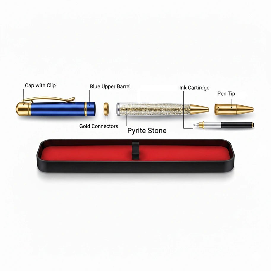 Abhimantrit Pyrite Pen, Blue & Gold - Aditya Kundali