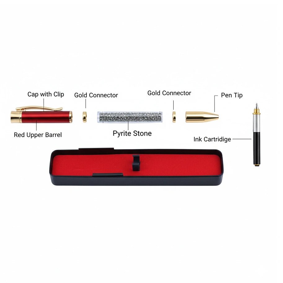 Abhimantrit Pyrite Pen, Red & Gold - Aditya Kundali