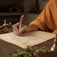 Abhimantrit Pyrite Pen, Red & Gold - Aditya Kundali