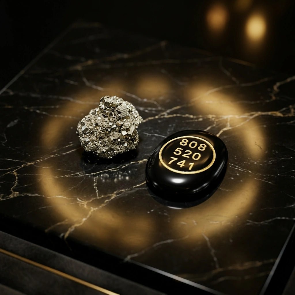 Black Agate Zibu Coin & Pyrite Stone - Aditya Kundali