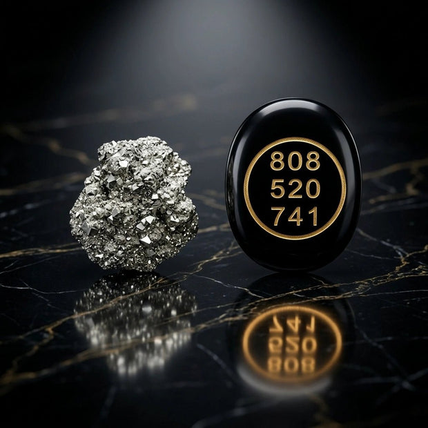 Black Agate Zibu Coin & Pyrite Stone - Aditya Kundali