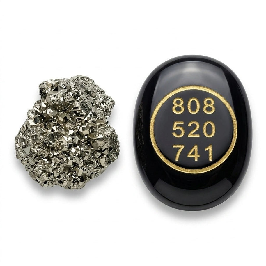 Black Agate Zibu Coin & Pyrite Stone - Aditya Kundali