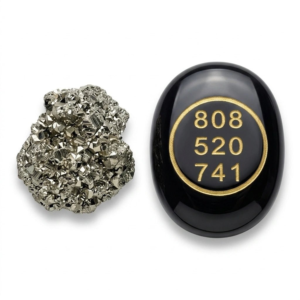 Black Agate Zibu Coin & Pyrite Stone - Aditya Kundali