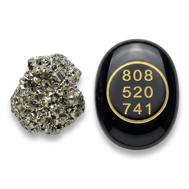 Black Agate Zibu Coin & Pyrite Stone - Aditya Kundali