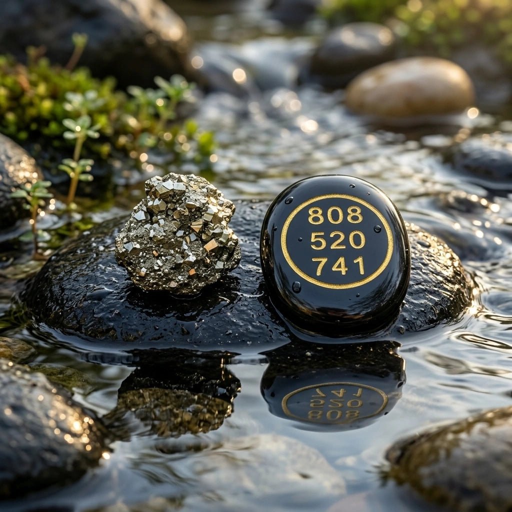 Black Agate Zibu Coin & Pyrite Stone - Aditya Kundali