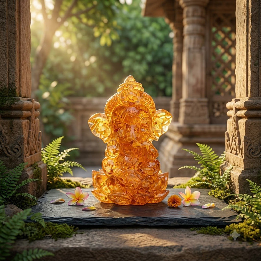 Citrine Ganesh Statute-Symbol of Wealth, Success & Positive Energy - Aditya Kundali