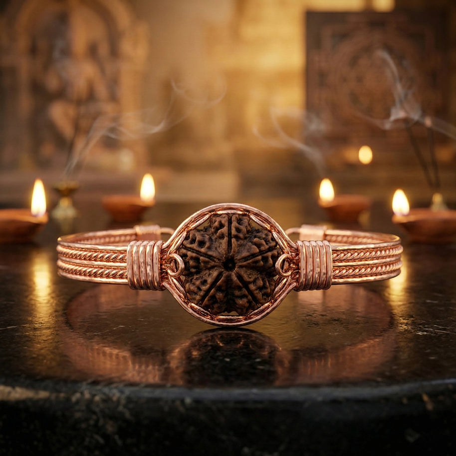 Copper Bracelet With 5 Mukhi Rudraksh - Aditya Kundali