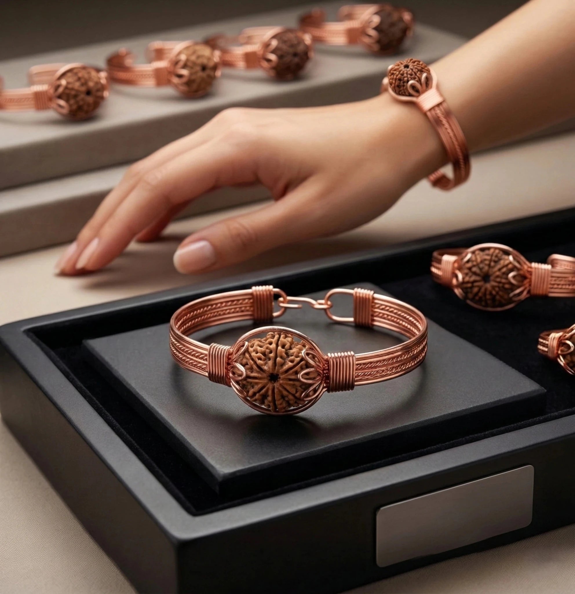 Copper Bracelet With 5 Mukhi Rudraksh - Aditya Kundali