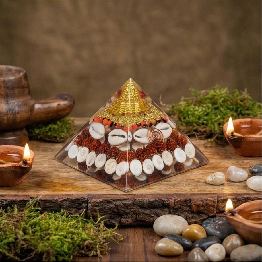 Crystal Pyramid with Rudraksha - Aditya Kundali