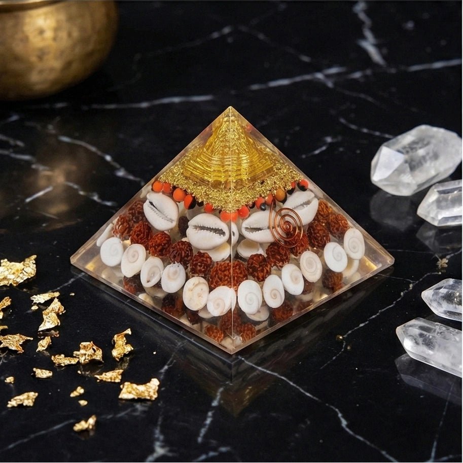 Crystal Pyramid with Rudraksha - Aditya Kundali