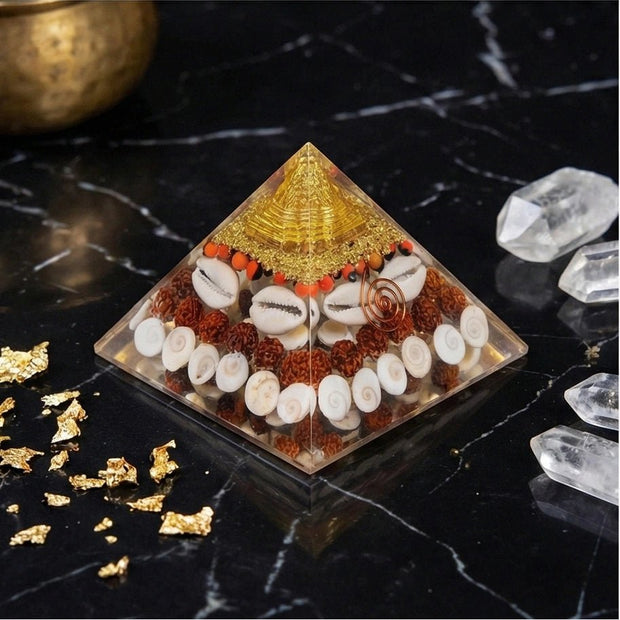 Crystal Pyramid with Rudraksha - Aditya Kundali