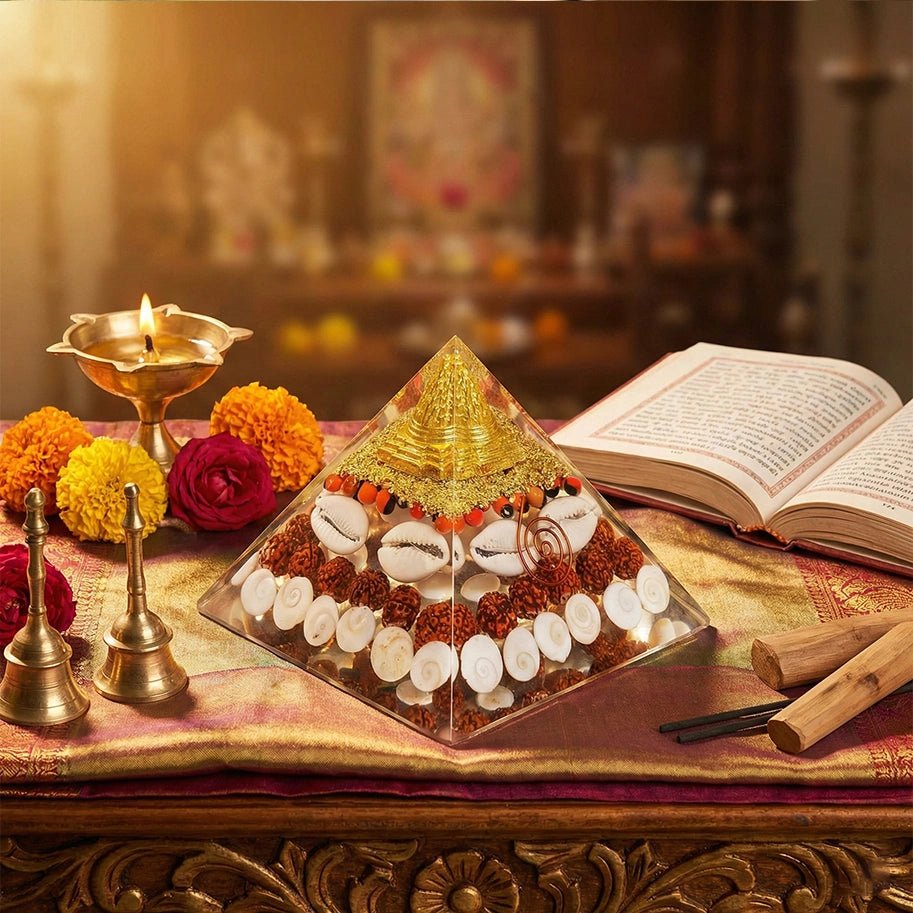 Crystal Pyramid with Rudraksha - Aditya Kundali