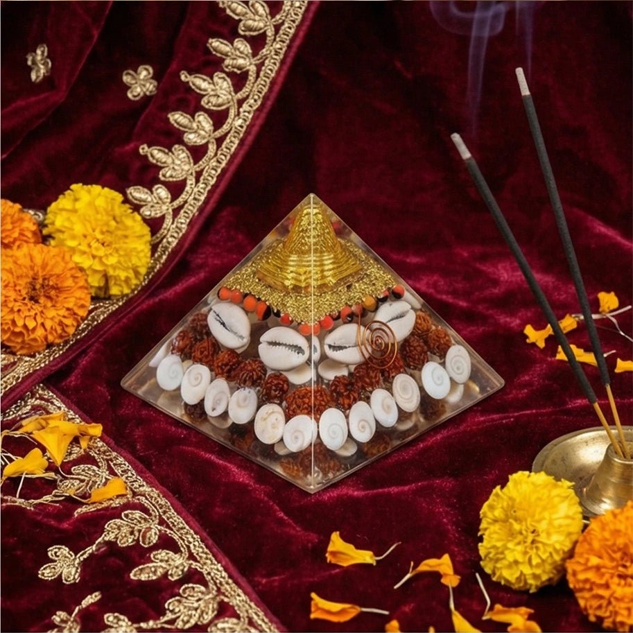 Crystal Pyramid with Rudraksha - Aditya Kundali