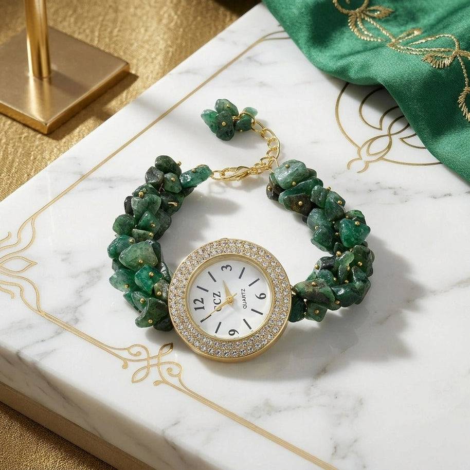 Green Aventurine Chip Watch Bracelet - Aditya Kundali