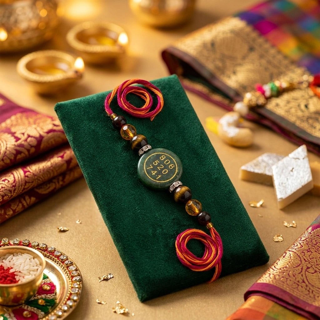 Green Jade Zibu Money Magnet Rakhi - Aditya Kundali