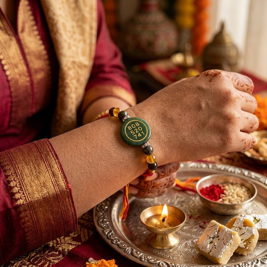 Green Jade Zibu Money Magnet Rakhi - Aditya Kundali