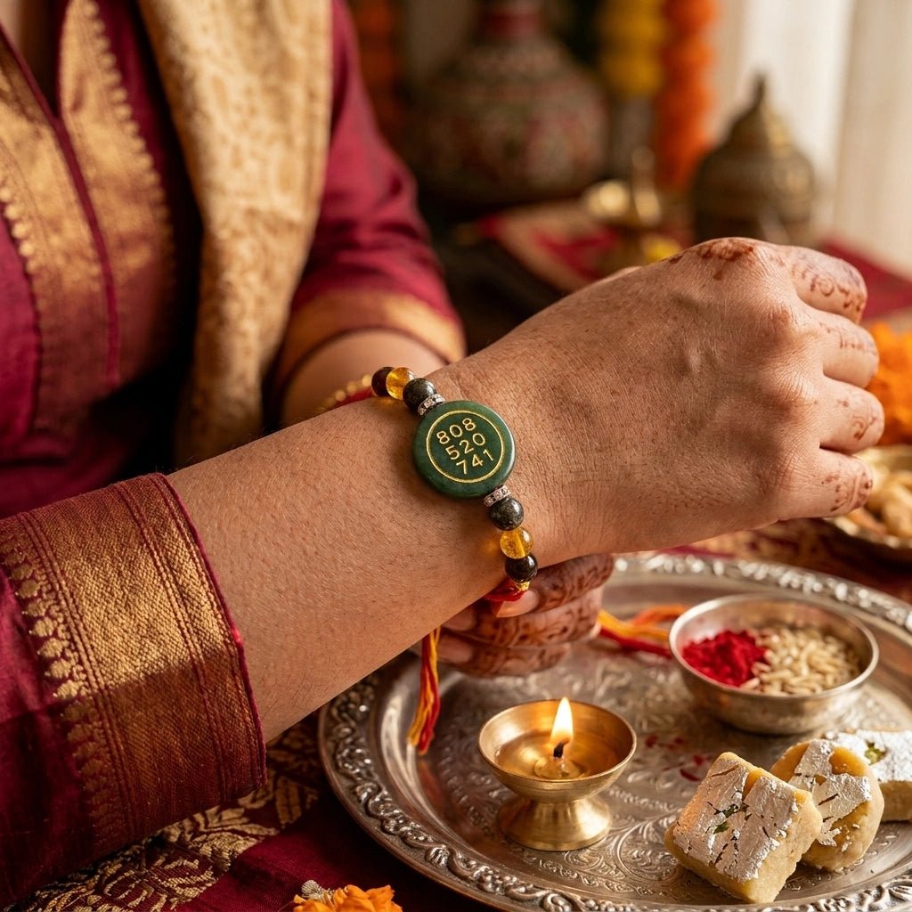 Green Jade Zibu Money Magnet Rakhi - Aditya Kundali