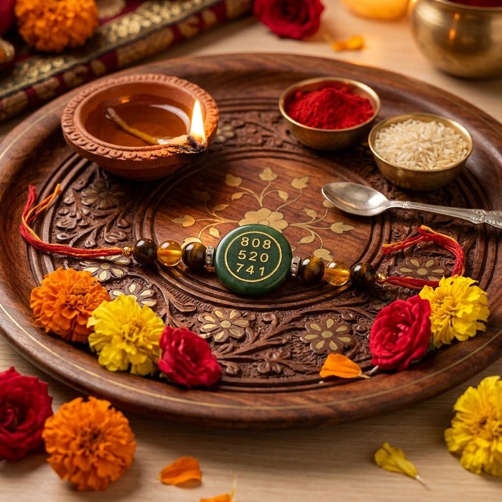 Green Jade Zibu Money Magnet Rakhi - Aditya Kundali