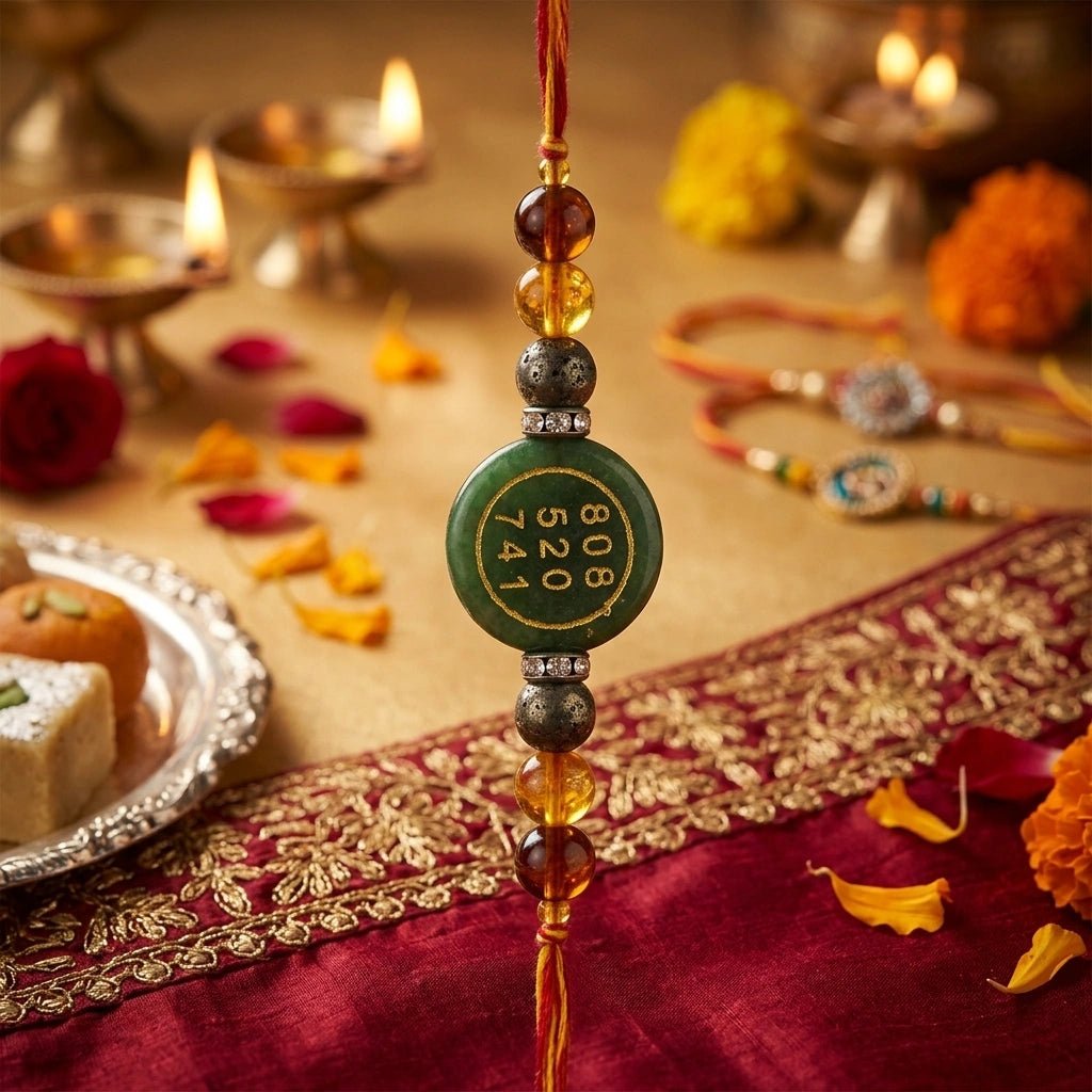 Green Jade Zibu Money Magnet Rakhi - Aditya Kundali