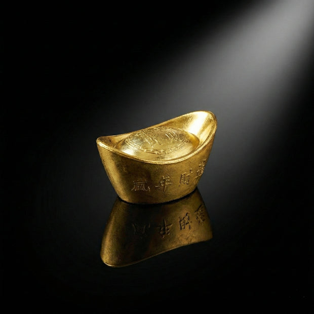 Ingot Boat Golden Brass Feng Shui - Aditya Kundali