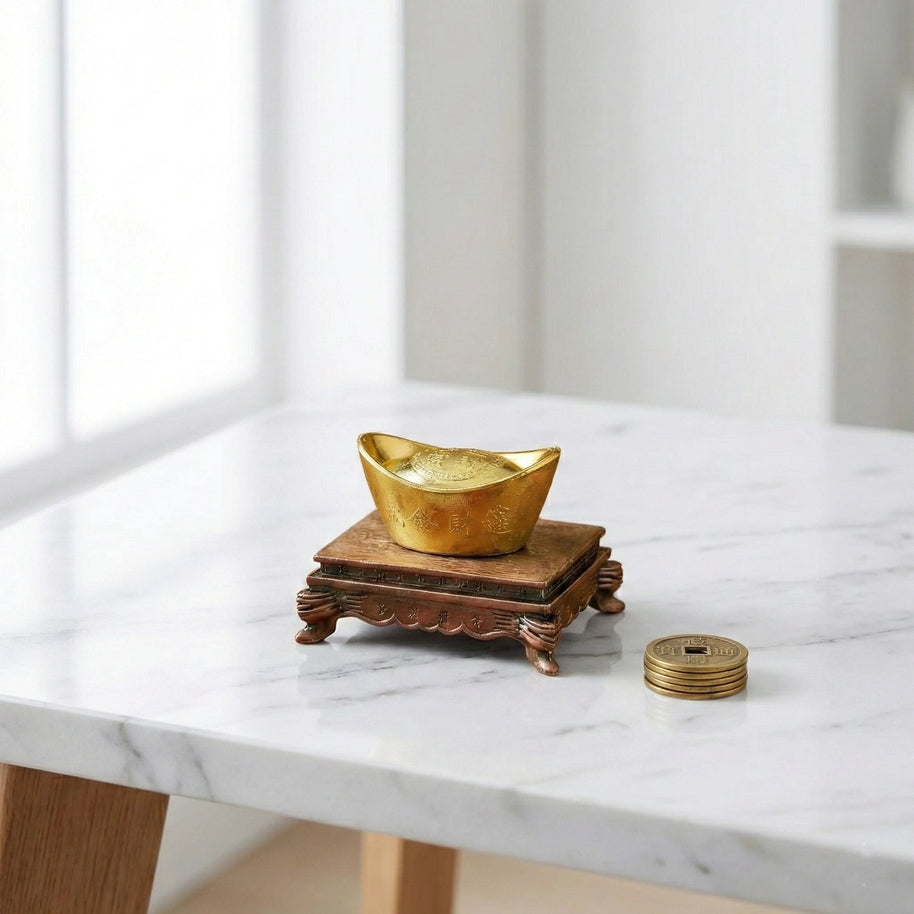 Ingot Boat Golden Brass Feng Shui - Aditya Kundali