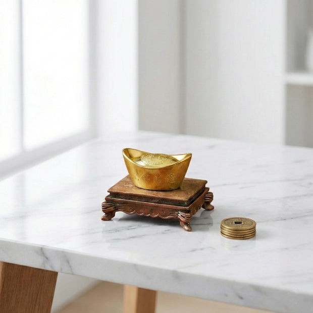 Ingot Boat Golden Brass Feng Shui - Aditya Kundali