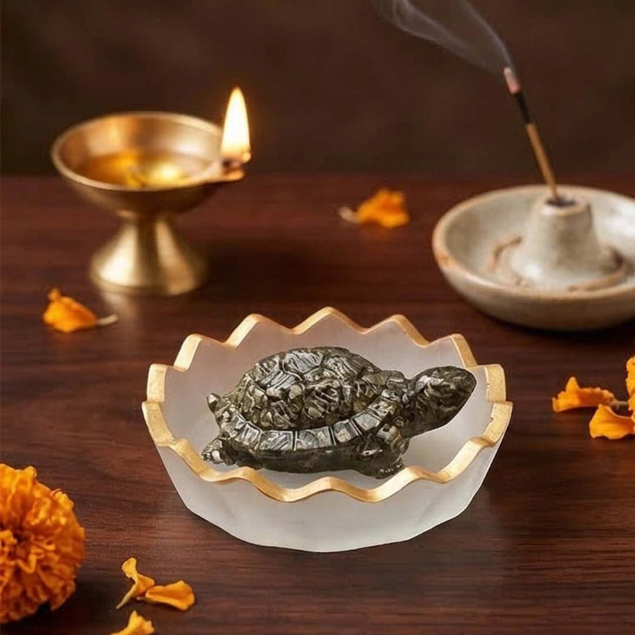 Pyrite Tortoise With Selenite Plate - Aditya Kundali