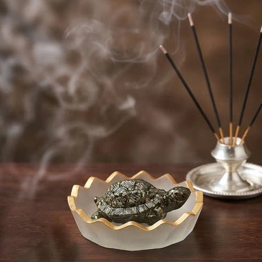Pyrite Tortoise With Selenite Plate - Aditya Kundali