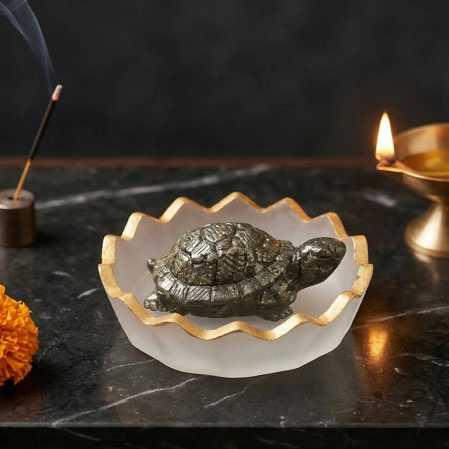 Pyrite Tortoise With Selenite Plate - Aditya Kundali